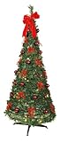 Künstlicher Weihnachtsbaum Pop-Up-Tree von Star Trading, Tannenbaum mit Christbaumschmuck, LED Lichterkette und Ständer in Grün und Rot, warmweiß, schnelle Montage, Höhe: 1,85 m, IP44