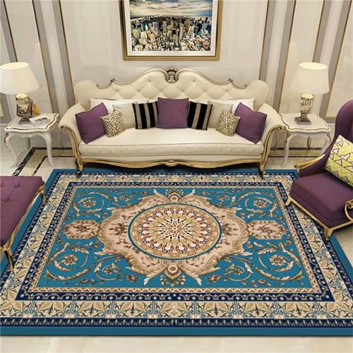 FULYA der Teppichhausteppich. Blauer Teppich, unverformbare Yogamatte, Automatte, anpassbare Teppichorche-Teppiche für Wohnzimmer, blau, 200 x 300 cm