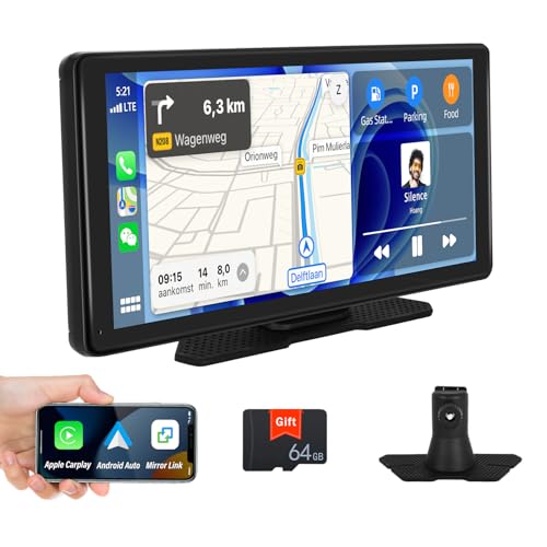 10,36 Zoll Touchscreen Portable Smart Player Unterstützung Wireless CarPlay Android Auto Airplay Android Cast Universal Auto mit Bluetooth FM Fußgängererkennung mit Sprachsteuerung + 64TF Karte