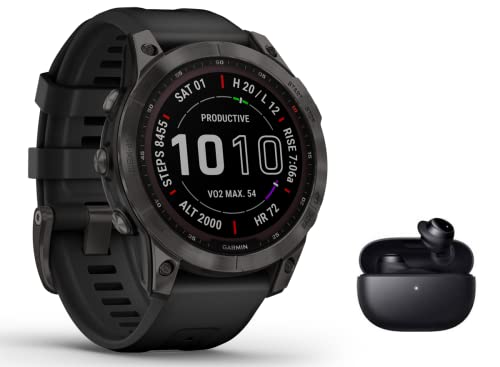 Garmin Fenix 7 Sapphire Solar GPS-Multisport-Smartwatch Touchscreen - DLC Titan - Musik Player - Navigation - schwarz/schiefergrau 010-02540-21 inkl. Bluetooth Headset