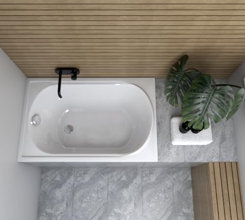 ECOLAM Badewanne Mini kleine Wanne Rechteck Acryl weiß 110x70 cm + Ablaufgarnitur Ab- und Überlauf Automatik Füße Silikon