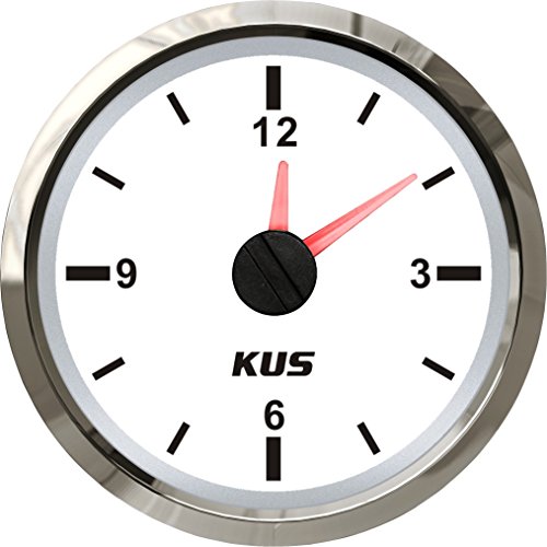 KUS garantiert Clock Meter Gauge 12-Stunden-Format mit Hintergrundbeleuchtung 52mm 12V / 24V (weiß)