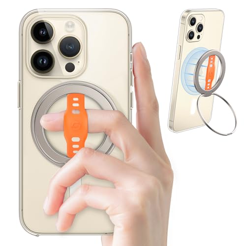 EWA MagOne 2023 (Edition Aluminium) [kompatibel mit Magsafe] Handy-Griffständer mit Silikon-Fingerschlaufe, abnehmbarer magnetischer Ringhalter, Ständerschlaufe, für iPhone 15, 14, 13, 12 Pro/Max