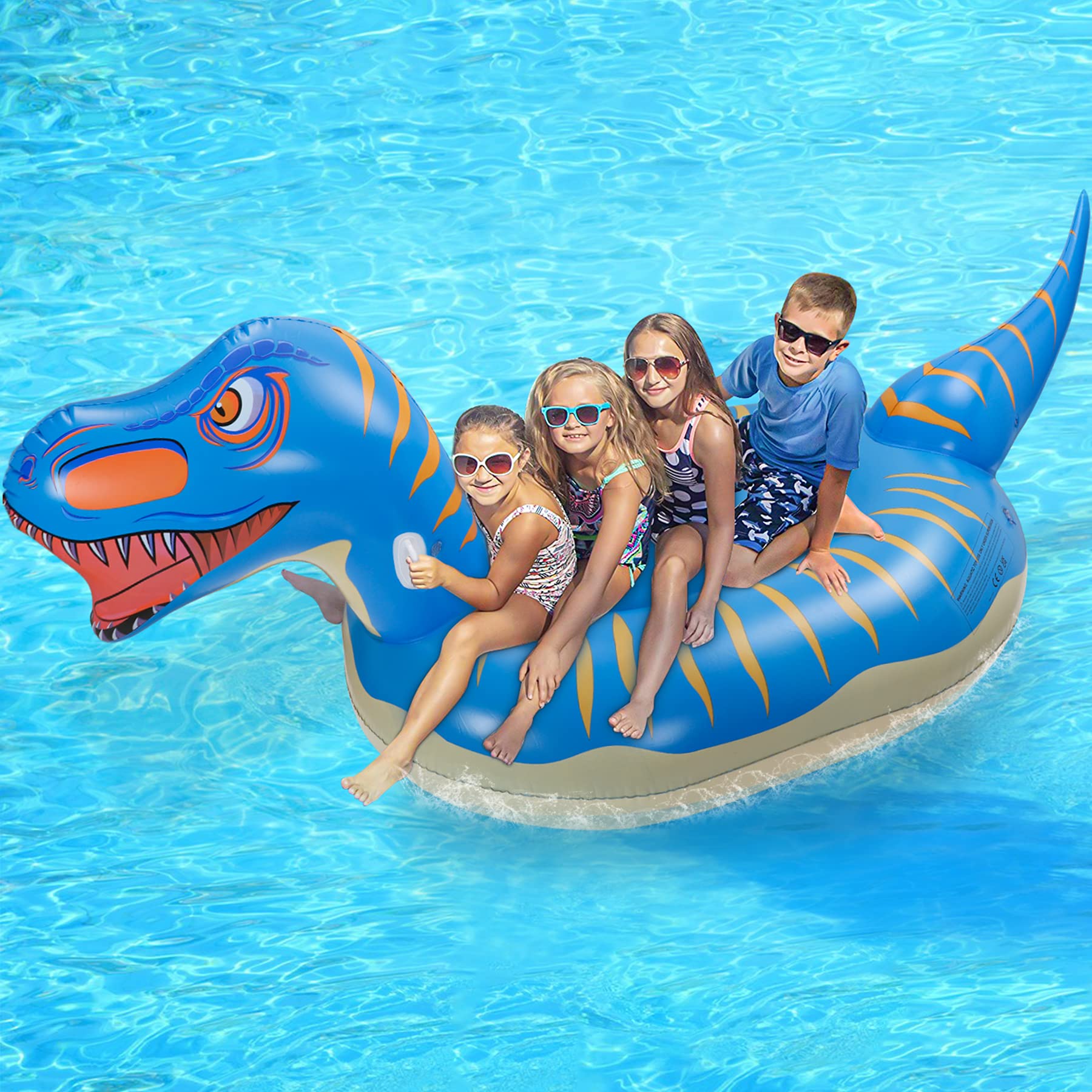 Jojoin Super Größe Dinosaurier Luftmatratze, 280×130×110cm Aufblasbares Dinosaurier Pool Floß, Aufblasbar Schwimmen Sommer Spielzeug im Freien mit Reparaturpflaster für Erwachsene und Kinder