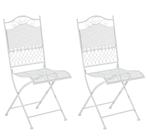 CLP 2er Set Eisen-Gartenstühle Kiran I Klappstühle mit edlen Verzierungen, Farbe:weiß