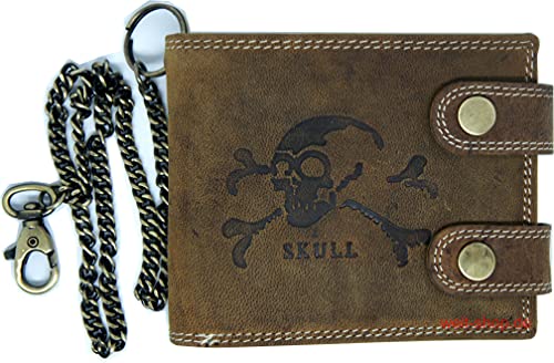 Portemonnaie Börse Büffel Wild Leder Totenkopf Skull Kette RFID Schutz