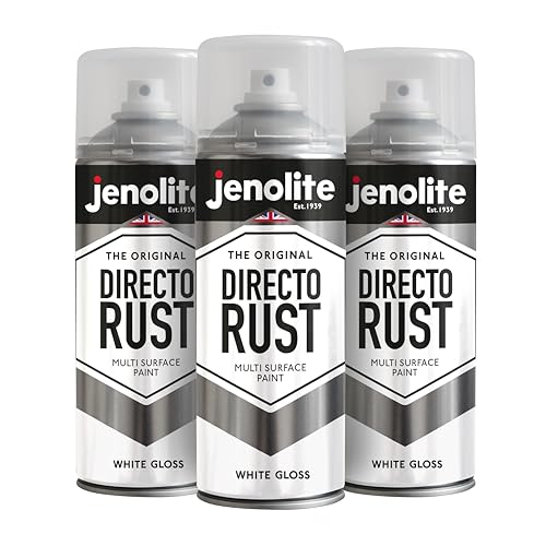 JENOLITE Directorust White Gloss – Sprühfarbe für verschiedene Oberflächen – für den Einsatz auf Holz, Metall, Kunststoff, Keramik und verrosteten Oberflächen – 3 x 400 ml