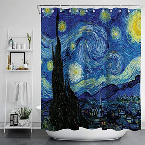 Weltberühmte Gemälde Van Gogh Starry Night Artwork Wasserdichter Duschvorhang Badezimmerdekoration Heimtextilien mit Haken 120x200cm/47x79in(WxH)