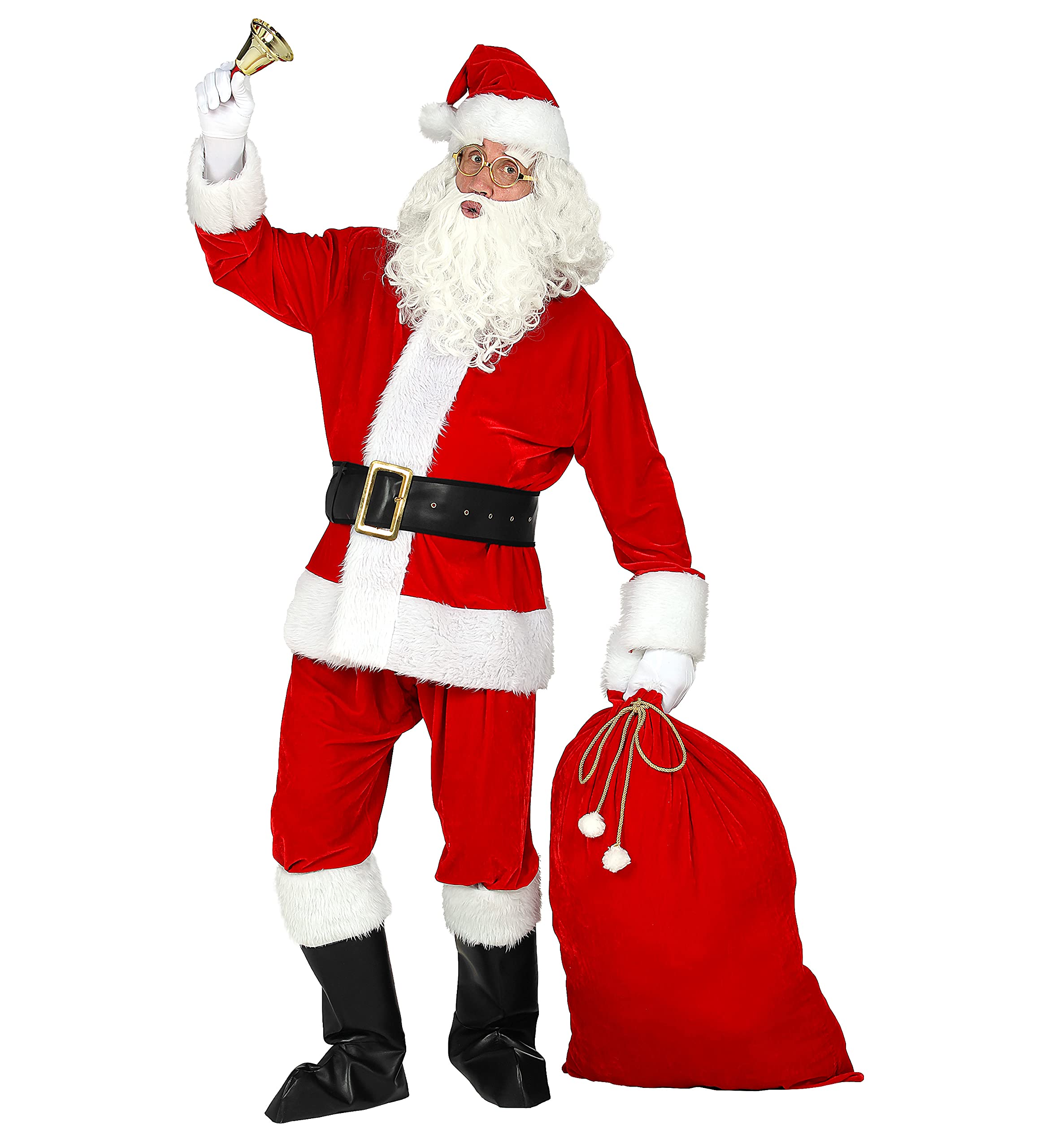 trendmile Premium Weihnachtsmann Kostüm komplett Set Herren bestehend aus Jacke, Hose, Gürtel, Mütze, Bart, Brille, Stiefelüberzieher, Sack - Nikolaus/Santa Claus Verkleidung (XXL/XXXL)