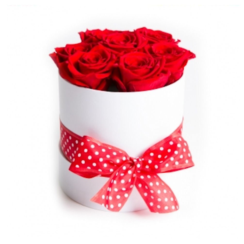 Rosenbox Celebration Red White - 7 haltbare konservierte Rosen