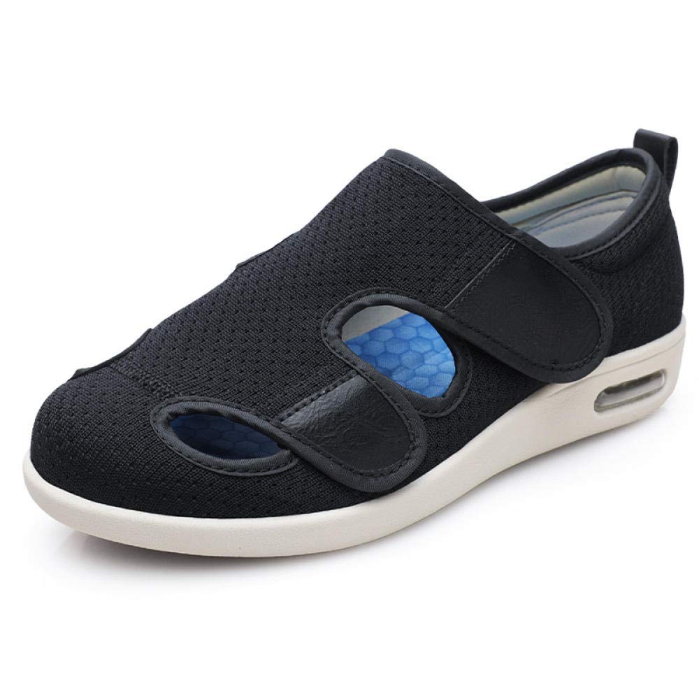 Diabetes Schuhe,Sommer verstellbare Größe Klettverschluss ältere Sandalen, Clamshell Wanderschuhe-schwarz_45,Gesundheits-Schuh elastisch bequem