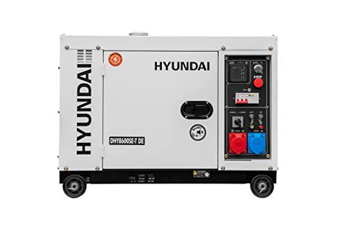 HYUNDAI Silent Diesel Generator, Stromerzeuger mit 7.9kVA (400V) / 6.0kW (230V), Notstromaggregat für Baustellen, Stromgenerator, Stromaggregat (DHY8600SE-T mit 230V/400V Anschlüssen)