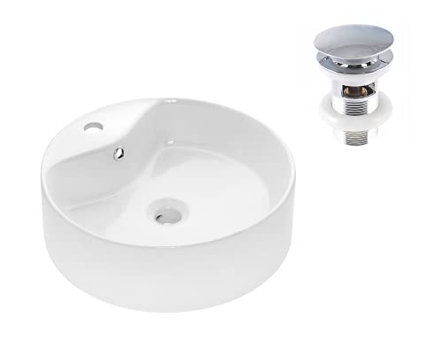 VBChome Waschbecken 47 cm Keramik Weiß Oval Waschtisch Handwaschbecken Aufsatzwaschbecken Waschschale Gäste WC (Waschbecken 12 mit Pop-up ventil)