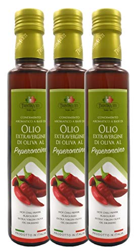 Extra Natives Olivenöl mit natürlichen Peperoncinoaroma - 3x250 ml - Italienisches Peperoncino Olivenöl in höchster Qualität - TrentinAceti - kaltgepresst