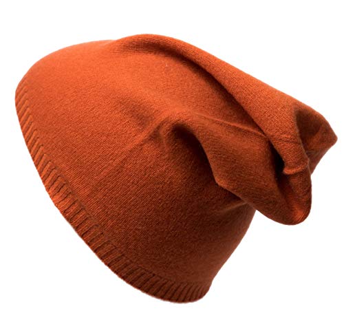 MayTree Kaschmirmütze Damen mit Rand, einfarbige Mütze aus 100% Kaschmir, Kaschmir-Beanie Unisex für Damen und Herren(Orange)