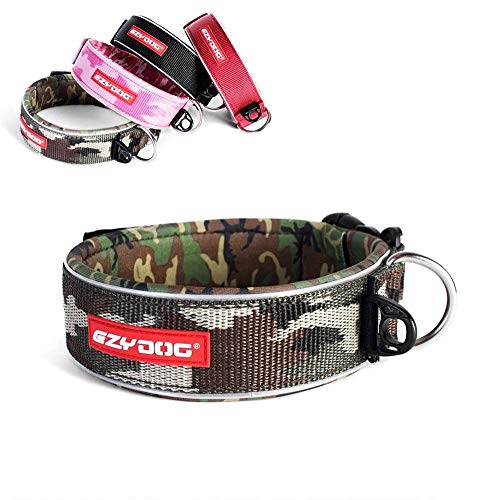 EzyDog Neo Wide - Halsband Hund breit, Hundehalsband für Große Hunde | Neopren gepolstert, reflektierend, wasserfest (L, Camo)