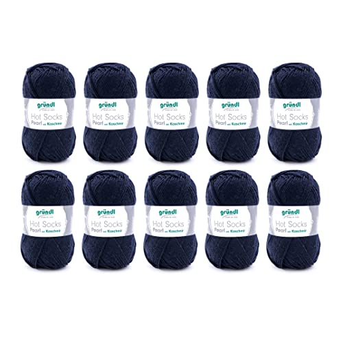 Gründl Hot Socks Pearl Uni, Vorteilspack 10 Knäuel à 50 g Sockenwolle, 75% Wolle (Merino Superwash), 20% Polyamid, 5% Kaschmir, Marine, 40 x 37 x 11 cm