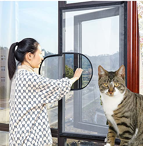 Fensternetz mit Reißverschluss, halbtransparent, selbstklebend, für Katzen, Mückenschutz, Fliegengitter, weißer Rahmen, weißes Netz, Position 2150 x 150 cm