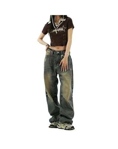 FRESQA Y2K Distressed Baggy Jeans Damen Grunge Vintage 90er Jahre Oversize Weites Bein Jeanshose Koreanischer Stil Harajuku Hose