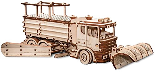 EWA Eco-Wood-Art SNOWTRUCK EWA EcoWoodArt 3D Holzpuzzle für Jugendliche und Erwachsene-Mechanisches Schneepflug-LKW-Modell-DIY-Bausatz, Selbstmontage, kein Kleber erforderlich