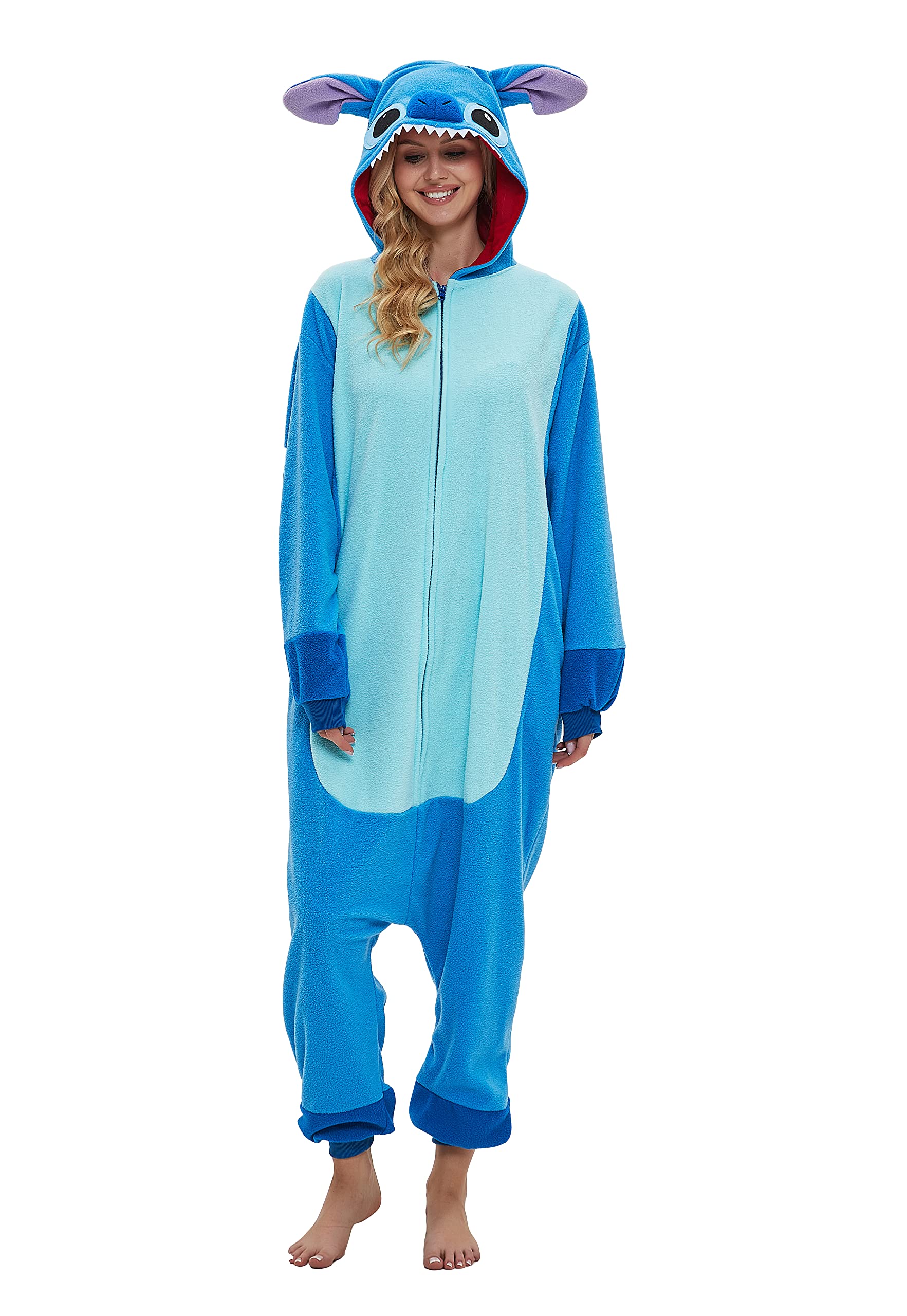 SMITHROAD Jumpsuit Tier Karton Fasching Halloween Kostüm Sleepsuit Cosplay Fleece-Overall Pyjama Schlafanzug Erwachsene Unisex Nachtwäsche Krümelmonster Onesie S