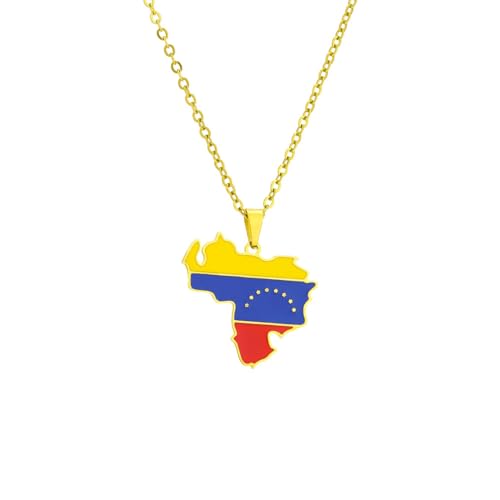 JLVVJL Halskette Venezuela-Karte und Flaggen-Halskette, tropfendes Öl, Retro-Anhänger-Accessoires für Herren und Damen Geburtstag Party Geschenk