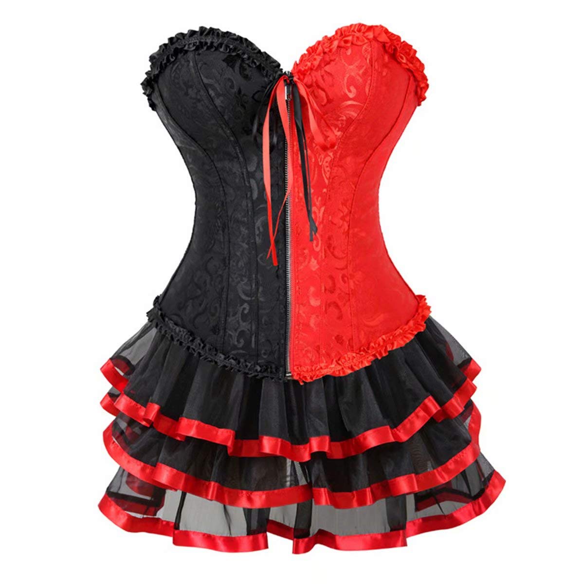 Josamogre Corsagenkleid Gothic vollbrust korsett Kleid tutu elegant rock set Damen reissverschluss burlesque vintageSchwarz rot 3XL