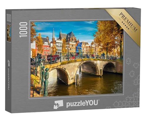 puzzleYOU: Puzzle 1000 Teile „Brücken über Grachten in Amsterdam im Herbst, Niederlande“