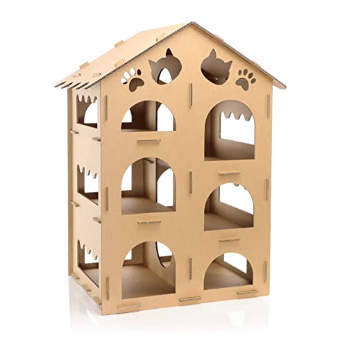 Katzenhaus groß aus Pappe Katzenhütte mehrstöckig aus Karton Katzenhöhle Stecksystem