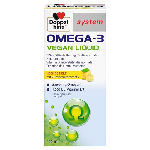 Doppelherz system Omega-3 Vegan Liquid – Hochdosiert und trinkfertig mit Zitronengeschmack – 100 ml