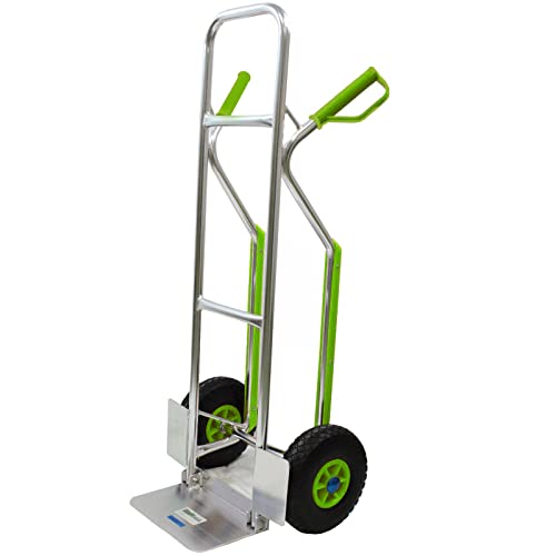 Aluminium Sackkarre mit Treppenrutsche 200 kg Stapelkarre Transportkarre Treppensteiger Alu Klappbare Ladefläche Sicherheits-Haltegriffe (200kg | PU - Räder)