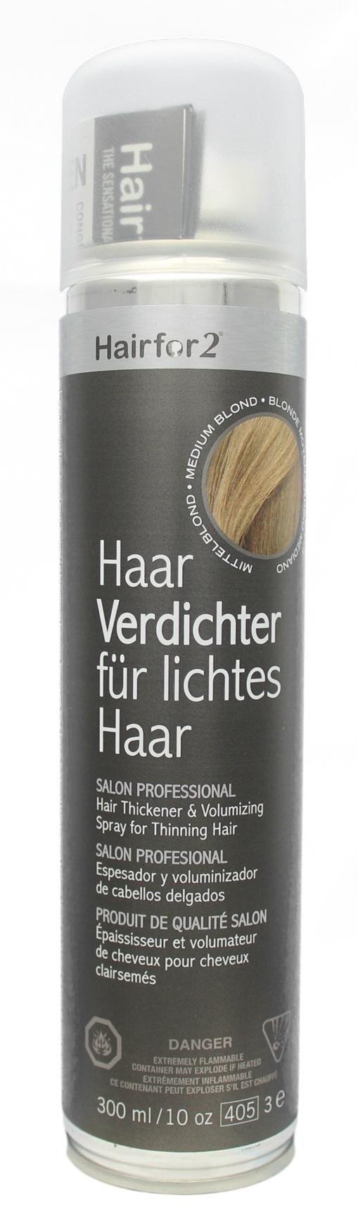 Hairfor2 Haarverdichtungsspray gegen lichtes Haar | Haarpuder | Streuhaar | Haarauffüller | Haarausfall | Haarverdichter (300ml, Mittelblond)