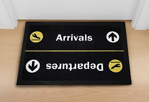 Close Up Fußmatte - Arrivals/Departures - waschbare Türmatte (40 x 60 cm) - Schwarz gelb
