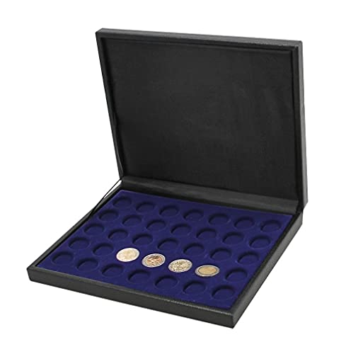 Münz-Kassetten in luxeriöser Lederausstattung mit königsblauem Velourseinsatz für Format 5 Euro
