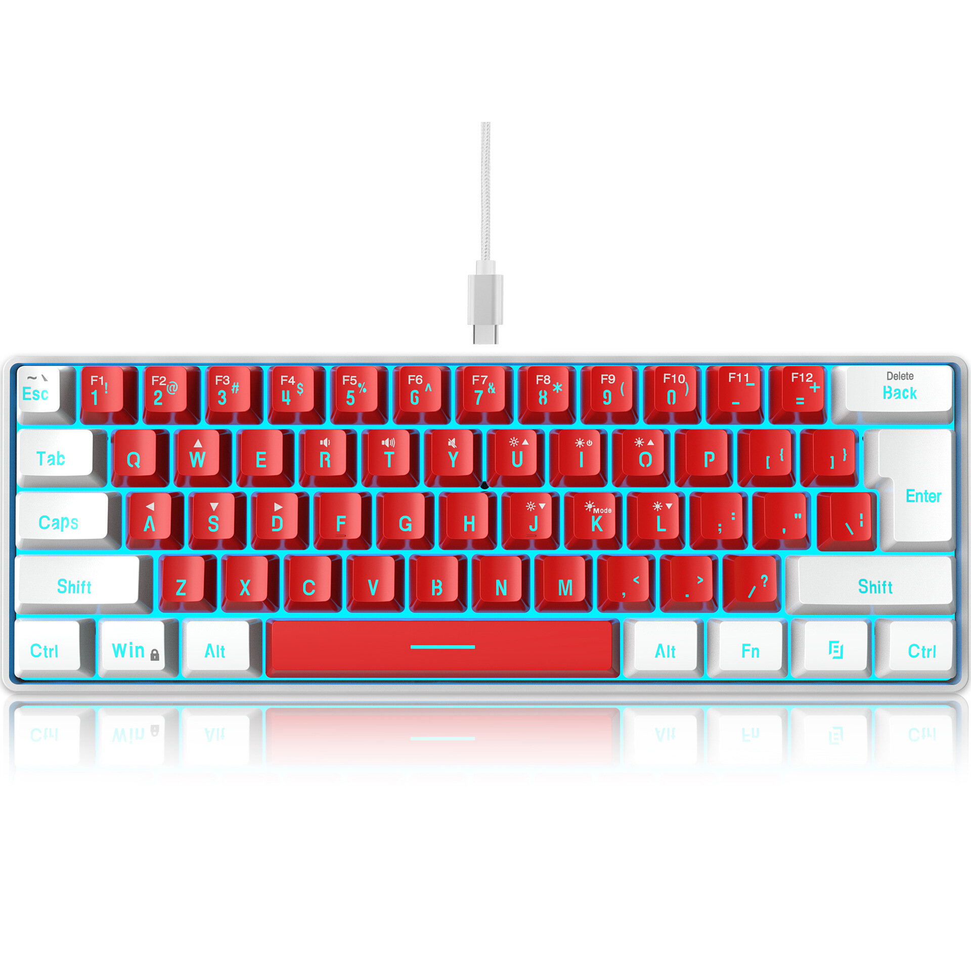 HXSJ 61-Tasten-Mini-Gaming-Tastatur, ISO-Layout, RGB-Hintergrundbeleuchtung, ABS, Material, USB-Kabel, Membrantastatur f