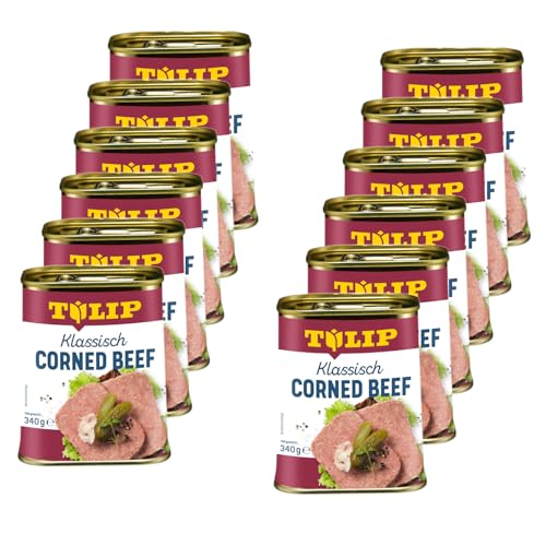 TULIP 12x Corned Beef 340 g | Klassisches Frühstücksfleisch in der Dose | Zartes gepökeltes Fleisch in der Konserve | Konservenfleisch mit 98% Rindfleisch