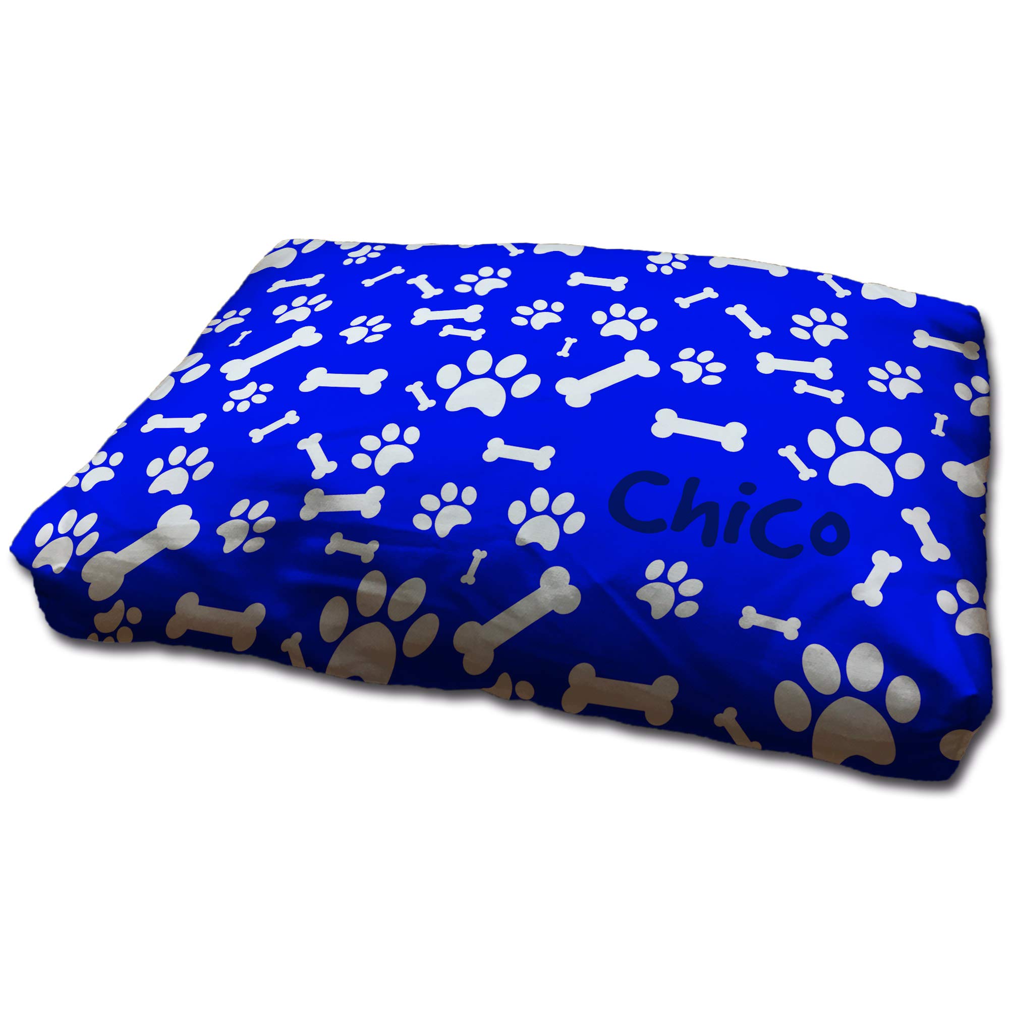 LolaPix Hundebett. Hundekissen. Personalisiert mit Name/Foto. Bett für große/Mittlere/Kleine Hunde. Waschbare Hundematratze und Abnehmbarer Bezug. HUELLAS Azules