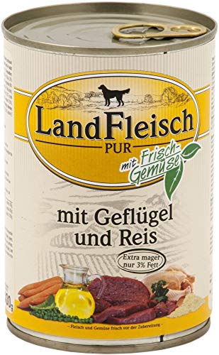 LANDFLEISCH Hundenassfutter »Pur Geflügel und Reis«, 12 Dosen á 400 g
