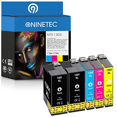 NINETEC NT5-1305 5er Set Patronen kompatibel mit Epson T1301 T1302 T1303 T1304 | Für Epson Stylus Office B 42 525 630 BX 525 WD BX 535 WD BX 935 FWD BX SX 535 WD SX 620 FW WF-3500 Series WF-3520 DWF