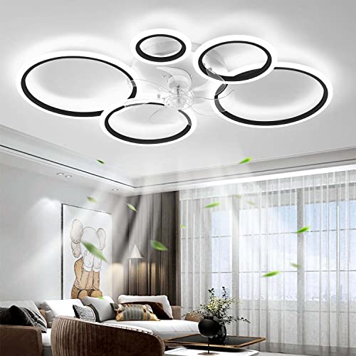 YUNZI Modern Deckenventilator mit Beleuchtung, LED 72W Dimmbar Ventilator Deckenleuchte, Deckenventilator Lampe für Wohnbereich Schlafzimmer Küche, 6 Geschwindigkeiten, Schwarz 100cm