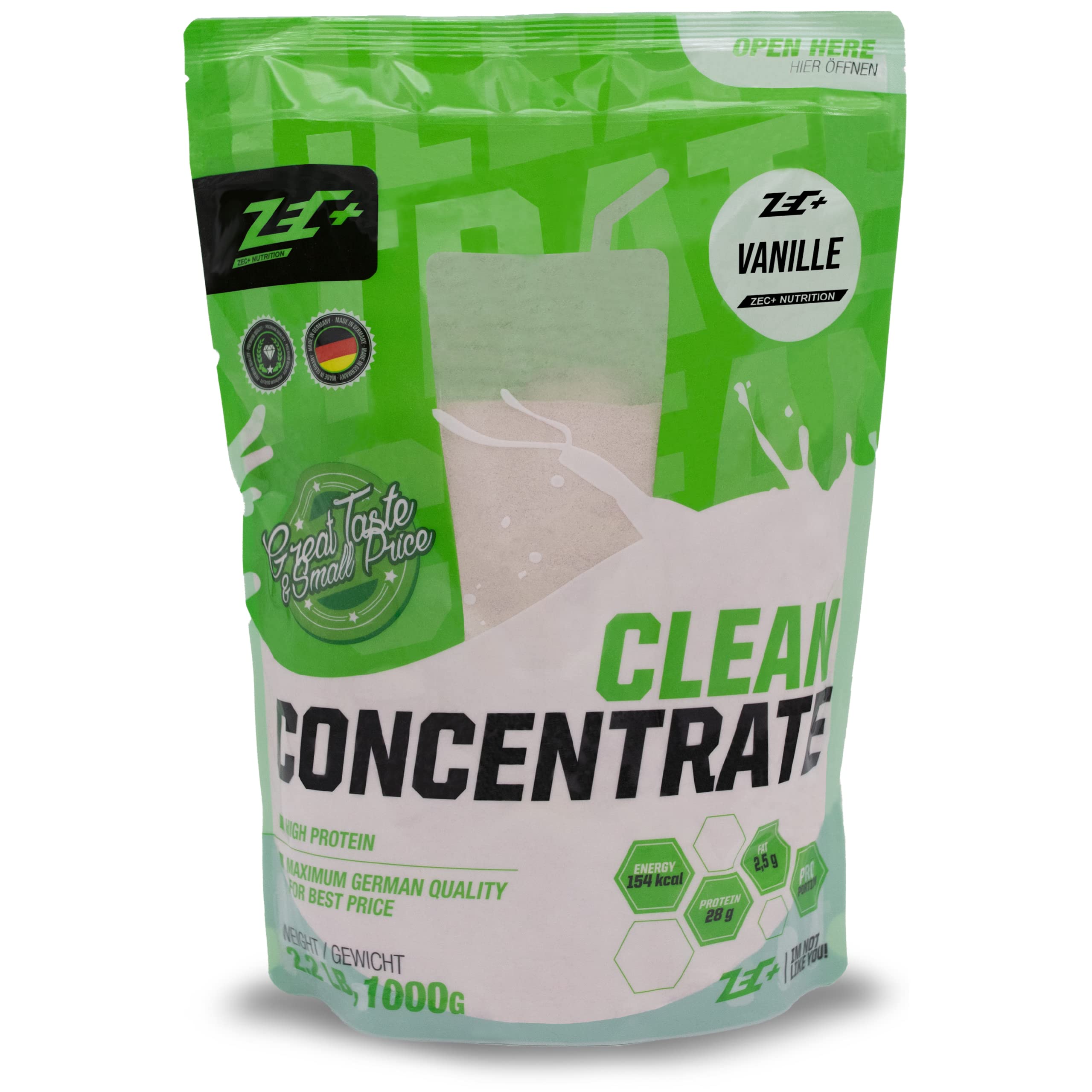 Zec+ Nutrition Clean Concentrate – 1000 g, Geschmack Vanille │ Molkenprotein Whey Pulver