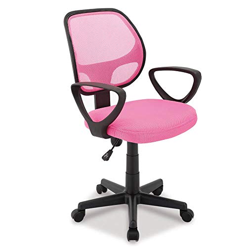 ACAZA Bürostuhl, Ergonomischer Schreibtischstuhl mit Armlehne, Höhenverstellbar und Wippfunktion, Computerstuhl aus atmungsaktivem Mesh mit Rollen, Büro Stuhl für Kinder, pink