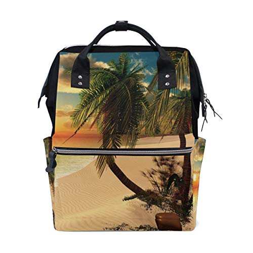 Big Joke Wickelrucksack tropische Strandpalmenblätter Multifunktions-große Kapazität Baby Wickeltasche Reißverschluss Casual stylische Reise-Rucksäcke für Mama Papa Baby Pflege