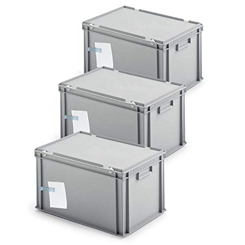 3x Ordner-Archivboxen, für je 7 Ordner (A4, breiter Rücken), inkl. Edelstahl-Zettelklemmer, staubsicher, grau