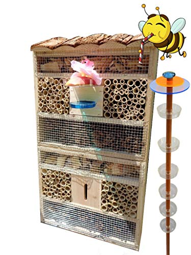 Gartendeko-Stecker als funktionale Bienentränke + 1x BIENENHAUS Insektenhaus FDV-HO-Station-OS,XXL Bienenstock & Bienenfutterstation für Wildbienen, Hummeln, Schmetterlinge