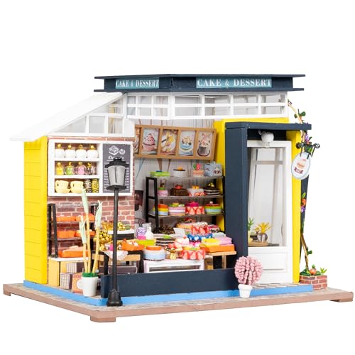 Crafts&Co® DIY Miniature Haus mit Möbeln | DIY Puppenhaus Erwachsene | Hölzernes Puppenhaus-Kit | Holz Mini Haus Modell mit Licht | 1:18 | Bäckerei