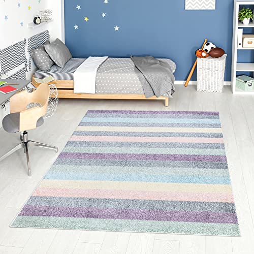 carpet city Teppich Kinderzimmer - Jugendzimmer-Teppich - 160x230 cm - Multi - Modern Streifen-Muster - Kinderteppich Kurzflor - Moderner Teenager-Teppich