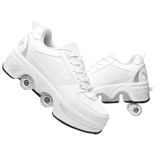 Schuhe mit Rollen für Mädchen und Damen, Kinder Rollschuhe, Verstellbar Roller Skates Shoes für den Außenbereich, Rolschaats und Sneakers 2 in 1 (D, EU40)