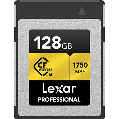 Lexar Professionelle 128 GB CFexpress Typ B Speicherkarte Gold Serie, bis zu 1750 MB/s Lesen, Raw 8K Videoaufnahme, unterstützt PCIe 3.0 und NVMe (LCXEXPR128G-RNENG)