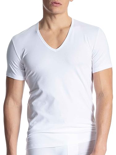 CALIDA Herren T-Shirt Cotton Code, weiß aus Baumwolle und Elastan, mit V-Ausschnitt, Größe: 52/54